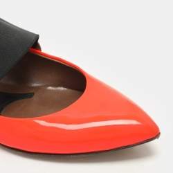 Pre Owned Marni Neon Orange Patent Leather Ballet Flats Size 35