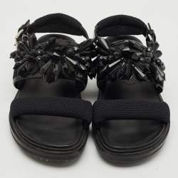 Marni Black Fabric and Patent Embellished Flat Slingback Sandals Size 38