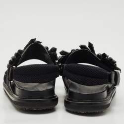 Marni Black Fabric and Patent Embellished Flat Slingback Sandals Size 38