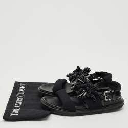 Marni Black Fabric and Patent Embellished Flat Slingback Sandals Size 38