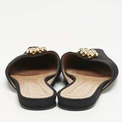 Marni Black Satin Embellished Pointed Toe Flat Mules Size 41