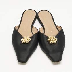 Marni Black Satin Embellished Pointed Toe Flat Mules Size 41