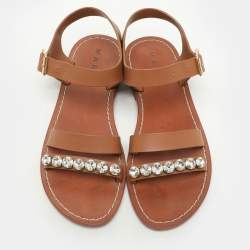Pre Owned Marni Brown Leather Ankle Strap Sandals Size 38
