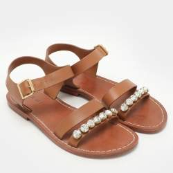 Pre Owned Marni Brown Leather Ankle Strap Sandals Size 38