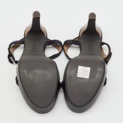 Pre Owned Marni Black/Green Satin and Fabric Platform Ankle Strap Sandals Size 39