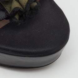 Pre Owned Marni Black/Green Satin and Fabric Platform Ankle Strap Sandals Size 39