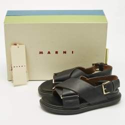 Pre Owned Marni Black Leather Fussbett Sabot Slingback Sandals Size 36