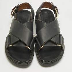 Pre Owned Marni Black Leather Fussbett Sabot Slingback Sandals Size 36