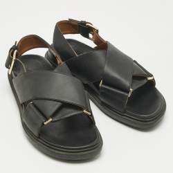 Pre Owned Marni Black Leather Fussbett Sabot Slingback Sandals Size 36