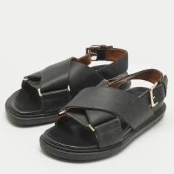 Pre Owned Marni Black Leather Fussbett Sabot Slingback Sandals Size 36