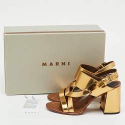 Pre Owned Marni Metallic Gold Leather Open Toe Block Heel Sandals Size 37