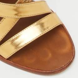 Pre Owned Marni Metallic Gold Leather Open Toe Block Heel Sandals Size 37