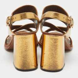 Pre Owned Marni Metallic Gold Leather Open Toe Block Heel Sandals Size 37