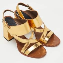 Pre Owned Marni Metallic Gold Leather Open Toe Block Heel Sandals Size 37
