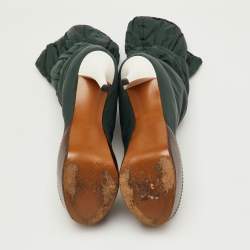 Pre Owned Marni Size 36 Dark Green/Brown Puffer Nylon Mid Calf Platform Boots