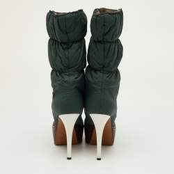 Pre Owned Marni Size 36 Dark Green/Brown Puffer Nylon Mid Calf Platform Boots