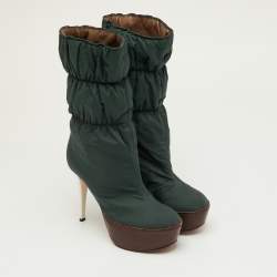 Pre Owned Marni Size 36 Dark Green/Brown Puffer Nylon Mid Calf Platform Boots