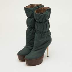 Pre Owned Marni Size 36 Dark Green/Brown Puffer Nylon Mid Calf Platform Boots