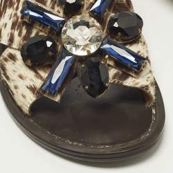Pre Owned Marni Size 40 Beige/Brown Calf Hair Crystal Embellished Flat Sandals