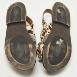 Pre Owned Marni Size 40 Beige/Brown Calf Hair Crystal Embellished Flat Sandals