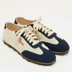 مملوكة مسبقًا Marni Size 36 Navy Blue/Off White Stretch Fabric Softy Soccer Low Top Sneakers