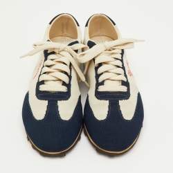مملوكة مسبقًا Marni Size 36 Navy Blue/Off White Stretch Fabric Softy Soccer Low Top Sneakers