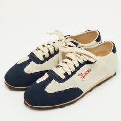 مملوكة مسبقًا Marni Size 36 Navy Blue/Off White Stretch Fabric Softy Soccer Low Top Sneakers