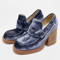 Pre Owned حذاء لوفر كعب بلوك مخمل أزرق مارني مقاس 36