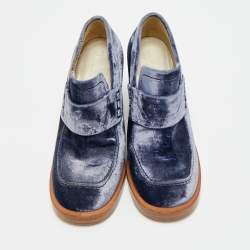 Pre Owned حذاء لوفر كعب بلوك مخمل أزرق مارني مقاس 36