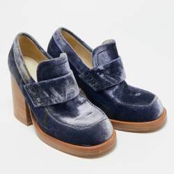 Pre Owned حذاء لوفر كعب بلوك مخمل أزرق مارني مقاس 36