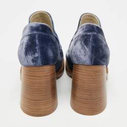 Pre Owned حذاء لوفر كعب بلوك مخمل أزرق مارني مقاس 36