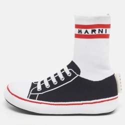 Pre Owned Marni Logo Print Socks Size 40 Black/White Knit Fabric High Slip On Sneakers
