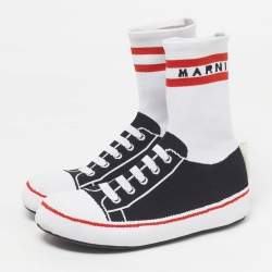 Pre Owned Marni Logo Print Socks Size 40 Black/White Knit Fabric High Slip On Sneakers