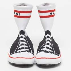 Pre Owned Marni Logo Print Socks Size 40 Black/White Knit Fabric High Slip On Sneakers