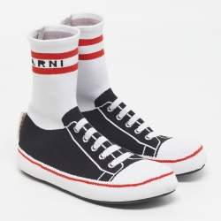 Pre Owned Marni Logo Print Socks Size 40 Black/White Knit Fabric High Slip On Sneakers