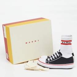 Pre Owned Marni Logo Print Socks Size 40 Black/White Knit Fabric High Slip On Sneakers