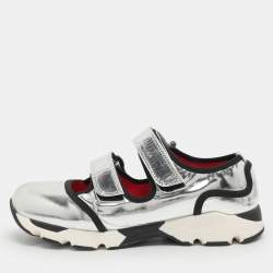 Pre Owned Marni Size 37 Silver Foil Leather Low Top Sneakers