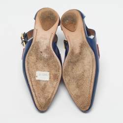 Pre Owned Marni Sabot Size 38.5 Navy Blue/Burgundy Leather Ankle Strap Flats