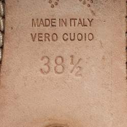 Pre Owned Marni Sabot Size 38.5 Navy Blue/Burgundy Leather Ankle Strap Flats