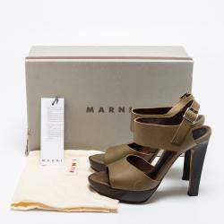 Pre Owned Marni Olive Green Leather Slingback Platform Sandals Size 38