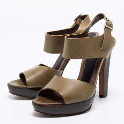 Pre Owned Marni Olive Green Leather Slingback Platform Sandals Size 38