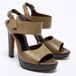 Pre Owned Marni Olive Green Leather Slingback Platform Sandals Size 38