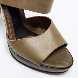 Pre Owned Marni Olive Green Leather Slingback Platform Sandals Size 38