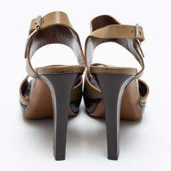 Pre Owned Marni Olive Green Leather Slingback Platform Sandals Size 38