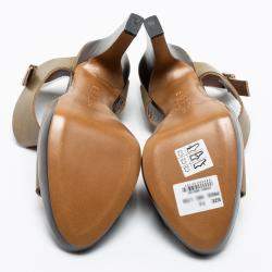 Pre Owned Marni Olive Green Leather Slingback Platform Sandals Size 38