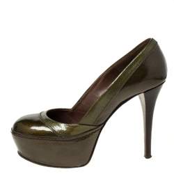 Marni Olive Green Patent Leather Platform Pumps Size 37