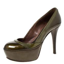 Marni Olive Green Patent Leather Platform Pumps Size 37