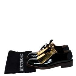Pre Owned Marni Black/Gold Patent Leather Fringed Oxford Size 37