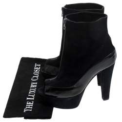Marni Black Suede And Patent Leather Peep Toe Boots Size 37.5