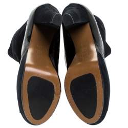 Marni Black Suede And Patent Leather Peep Toe Boots Size 37.5